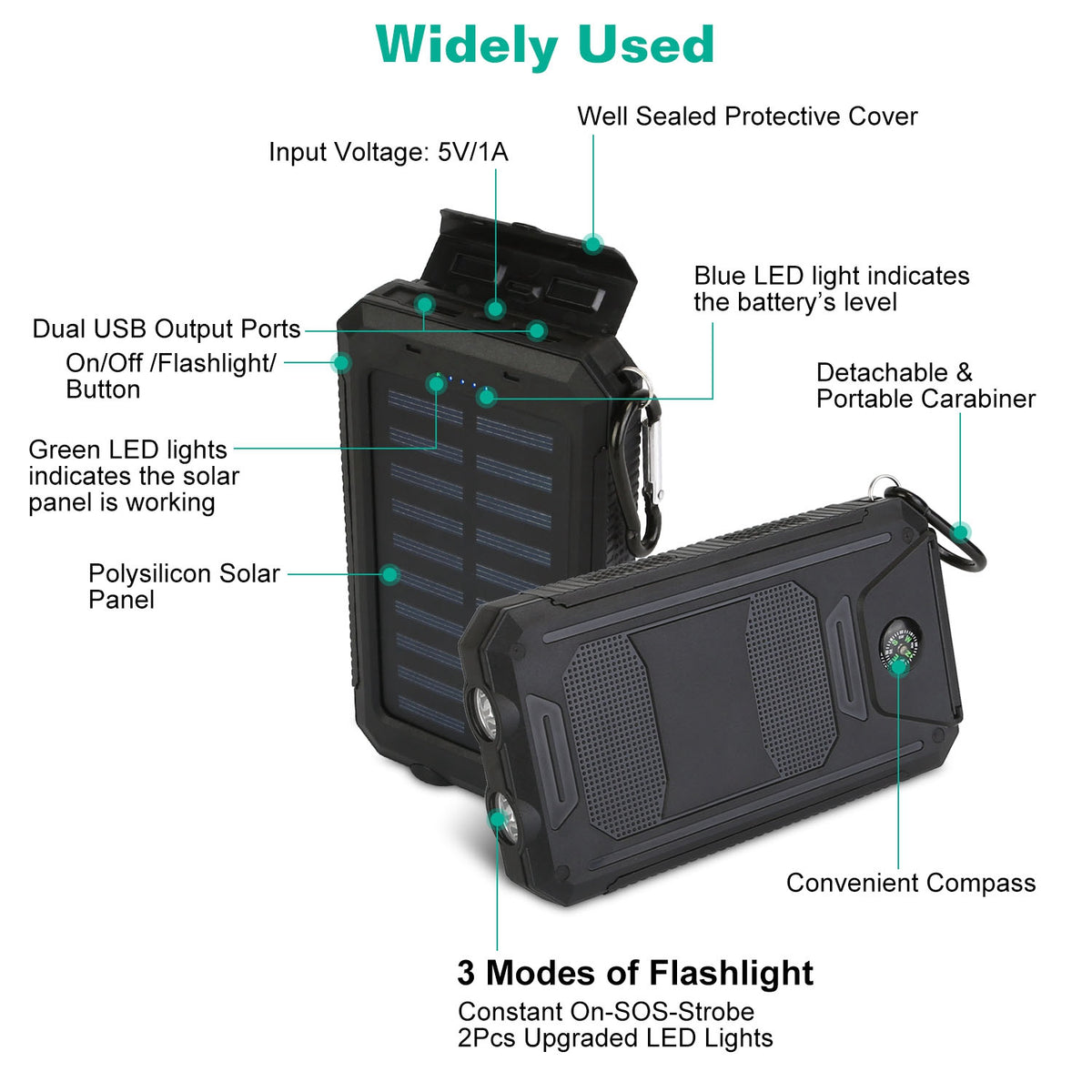 Solar Power Bank, Dual USB Outdoor