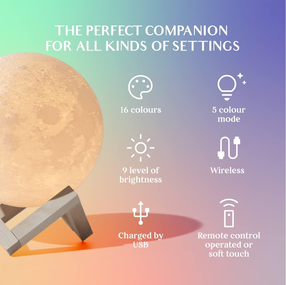 Moon Lamp, 16 Colors with Stand and Remote