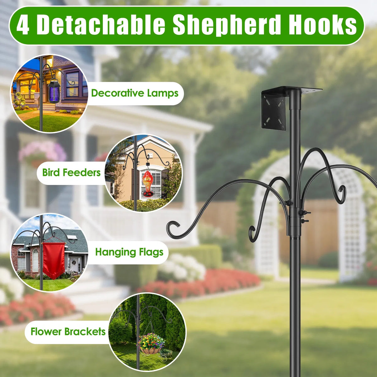 94-Inch Bird Feeder Pole with Squirrel Baffle and 4 Hooks