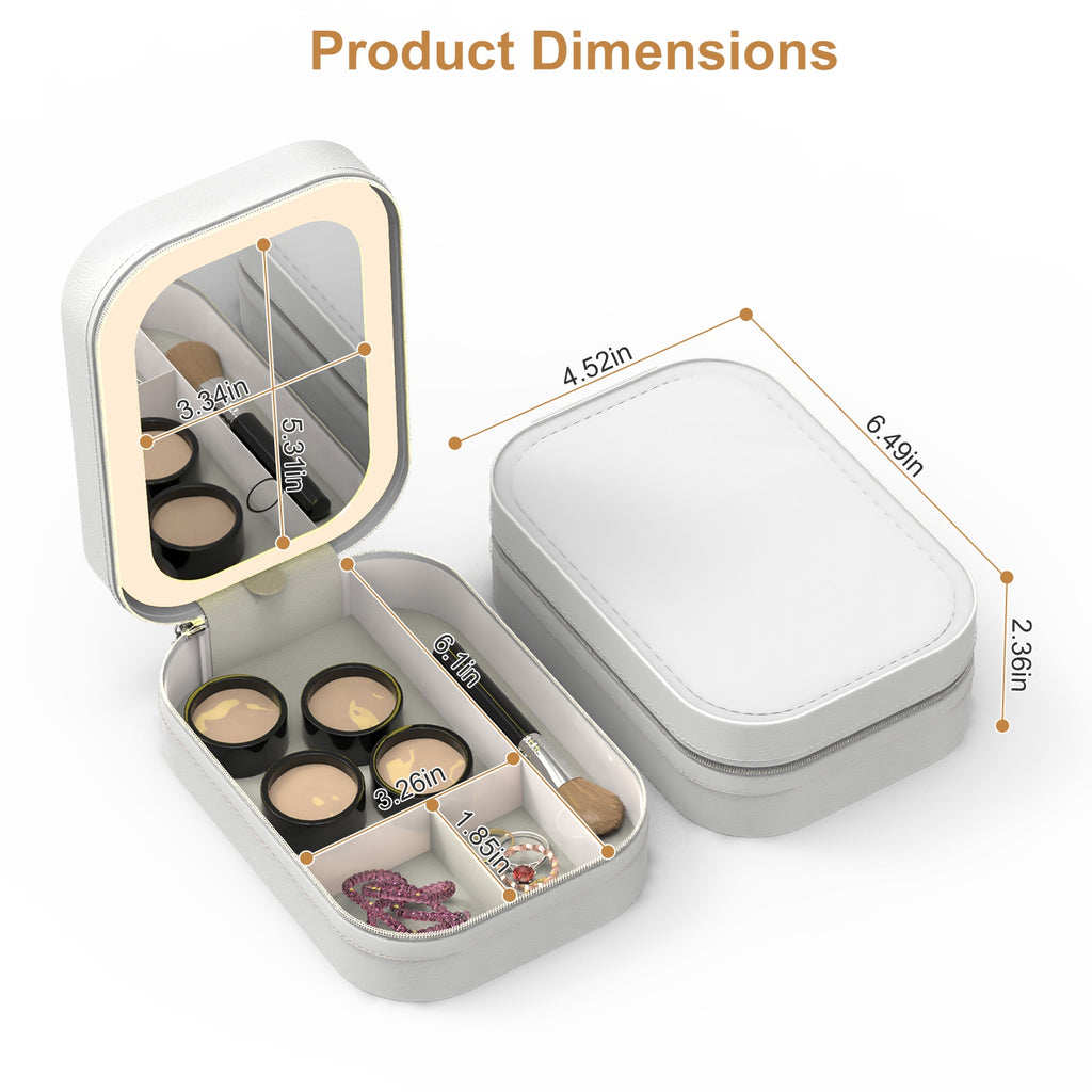 Travel Makeup Case with LED Mirror, Rechargeable