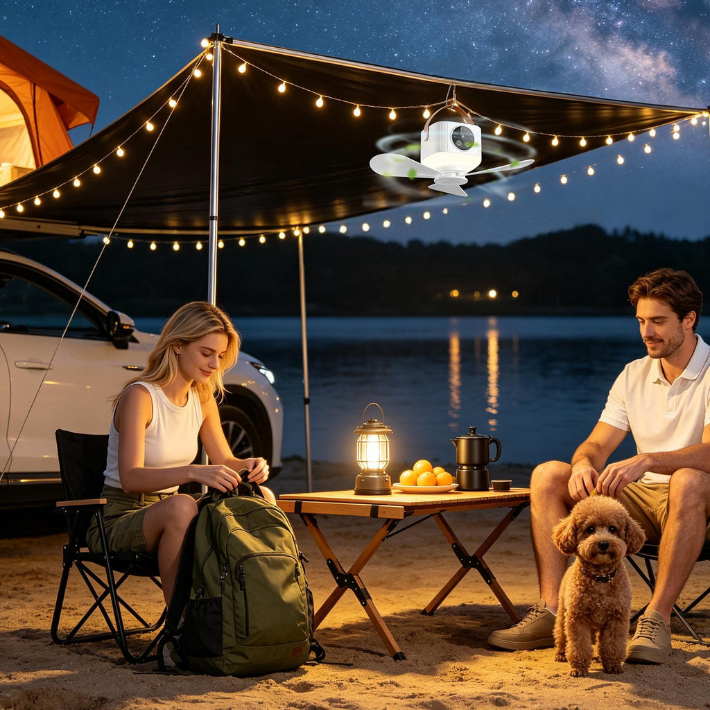 Rechargeable Hanging Tent Ceiling Fan with LED Light