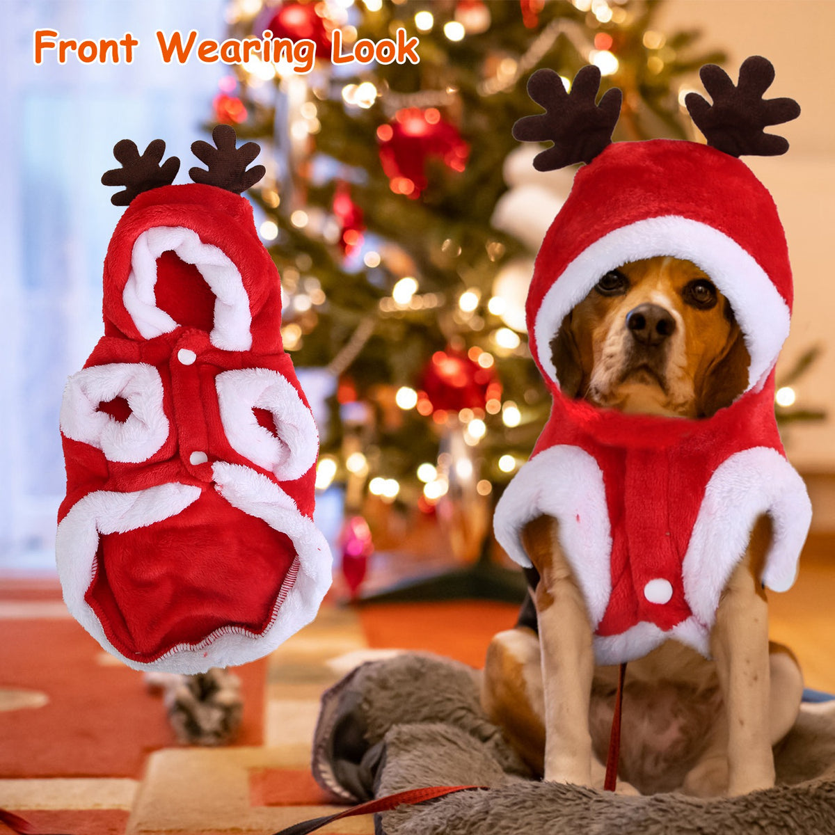 Santa Reindeer Dog Christmas Hoodie Costume