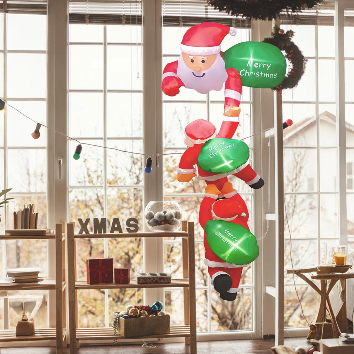 8 ft Inflatable Climbing Santa Window Decoration with LEDs