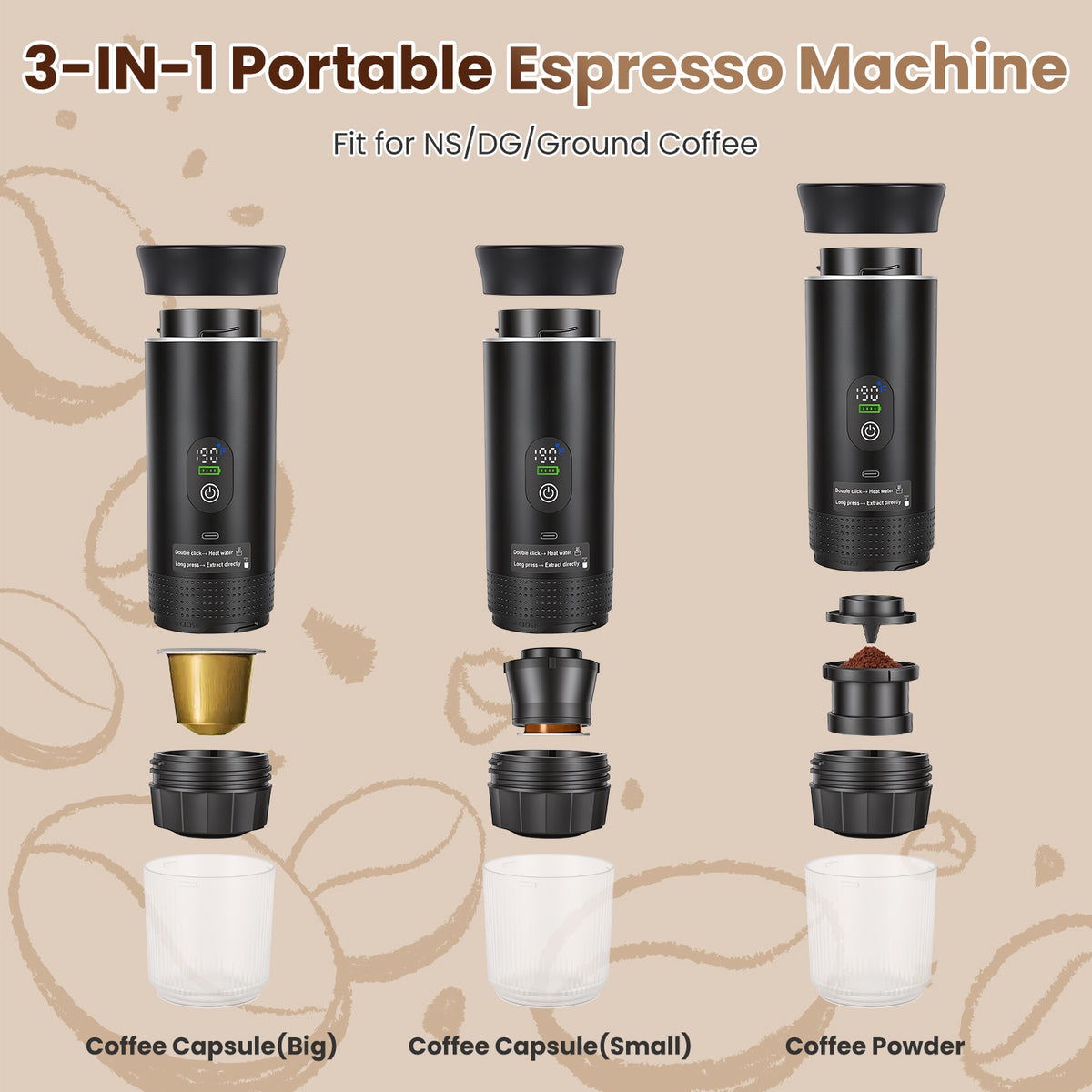 Portable Espresso Machine, 3-in-1 Cordless