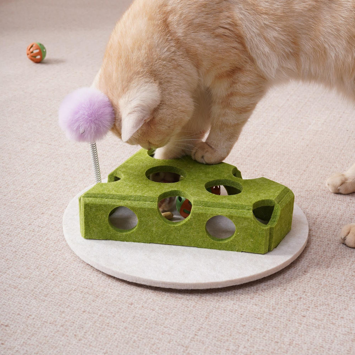 Cheese Puzzle Cat Toy with Balls and Wand