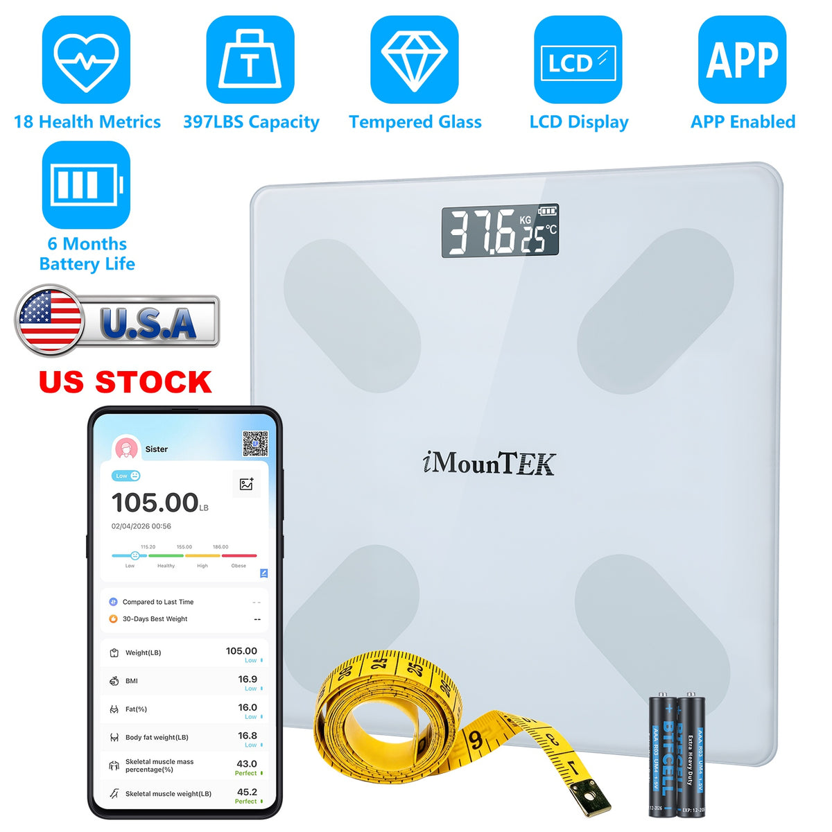 Smart Body Scale, Bluetooth BMI Tracking