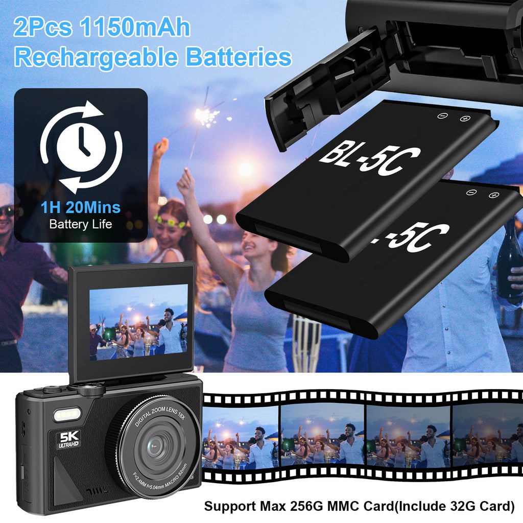 5K 75MP Digital Camera, Anti-Shake