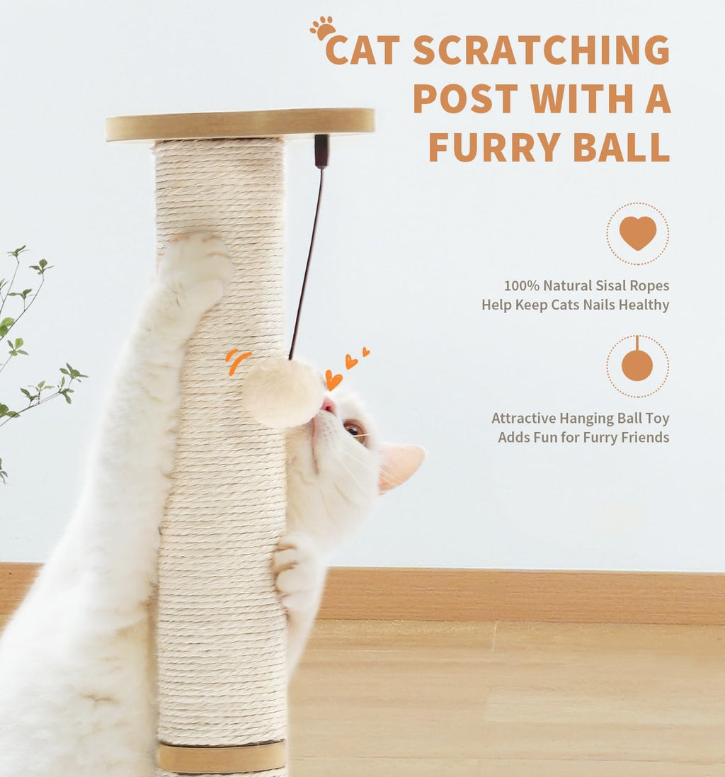 Sisal Cat Scratching Post with 2-Level Ball Track
