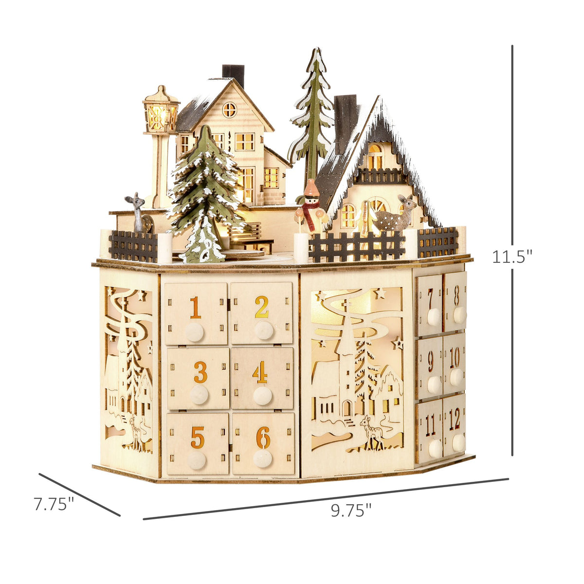 Octagonal Light-Up Wooden Advent Calendar with 24 Drawers