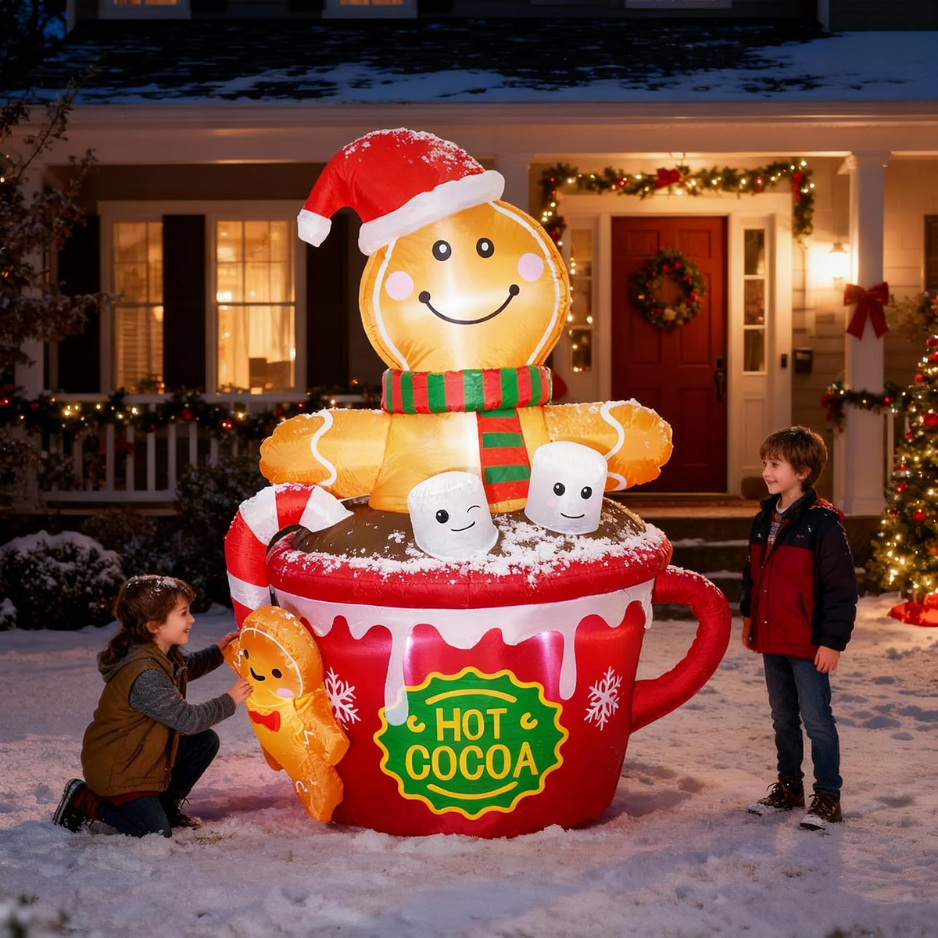 6 ft Inflatable Gingerbread Man in a Hot Cocoa Mug