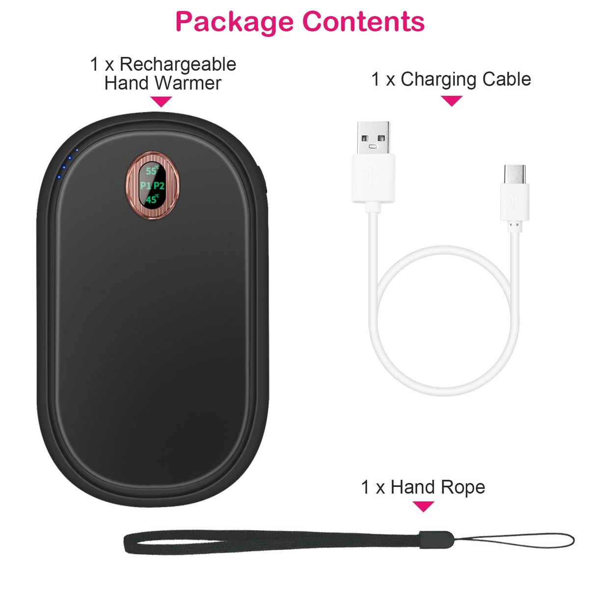 Rechargeable Hand Warmer and Power Bank, Double-Sided Heat