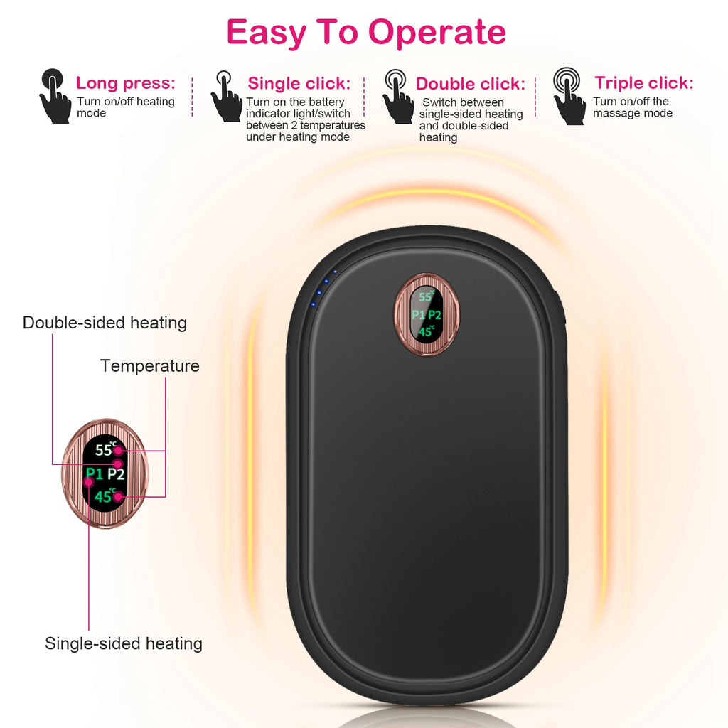 Rechargeable Hand Warmer and Power Bank, Double-Sided Heat