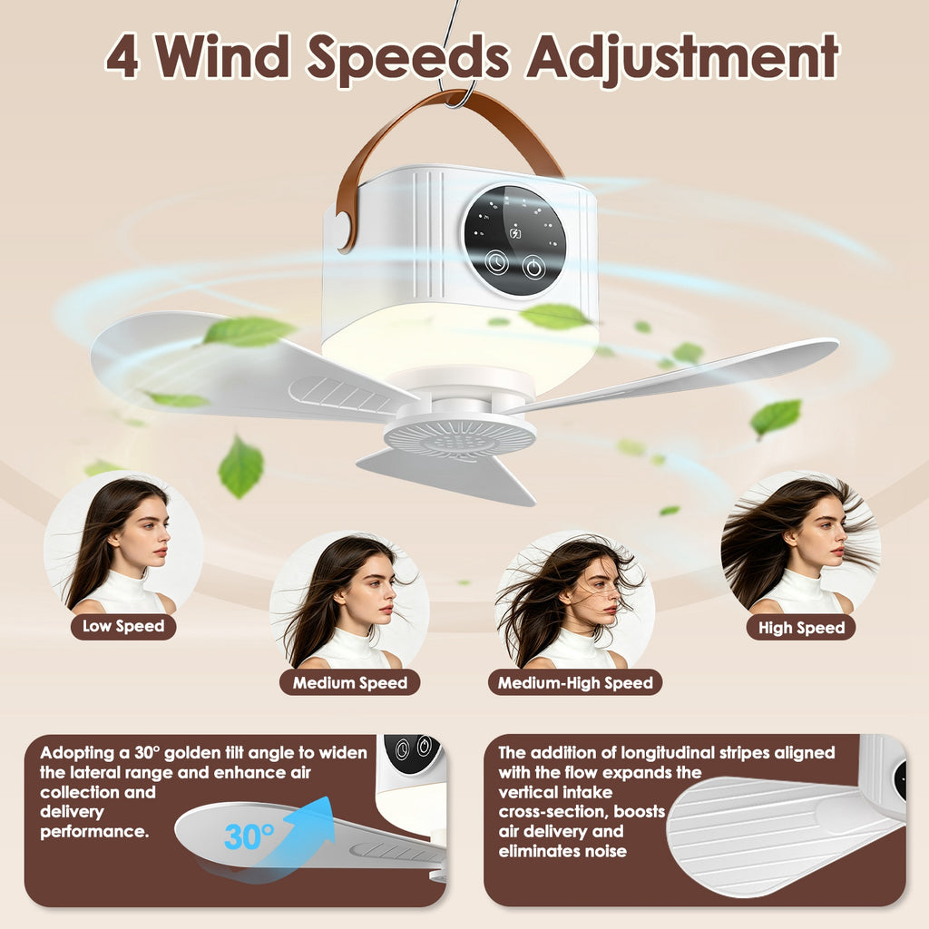 Rechargeable Hanging Tent Ceiling Fan with LED Light