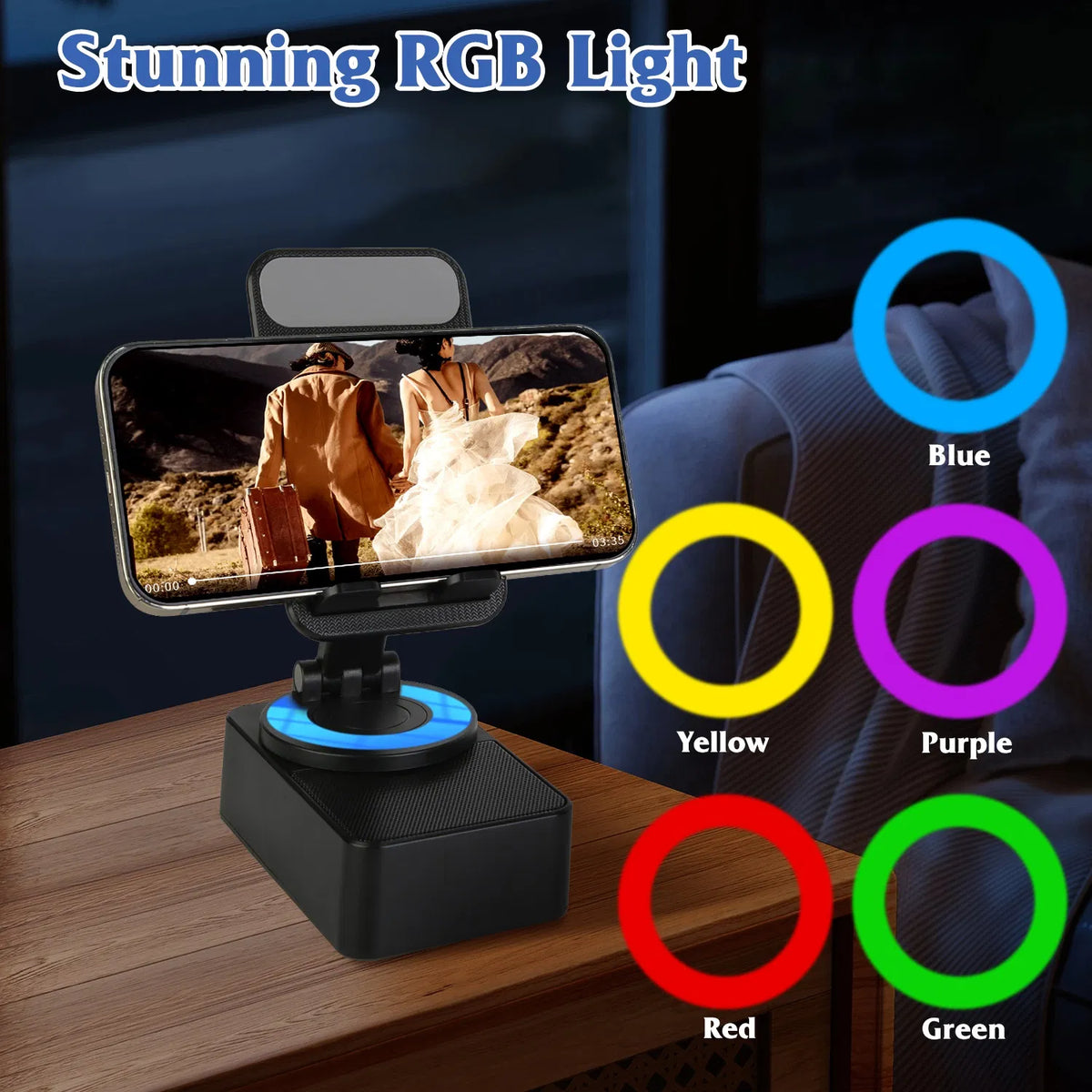 4-in-1 Phone Stand with Speaker, Power Bank and RGB Light