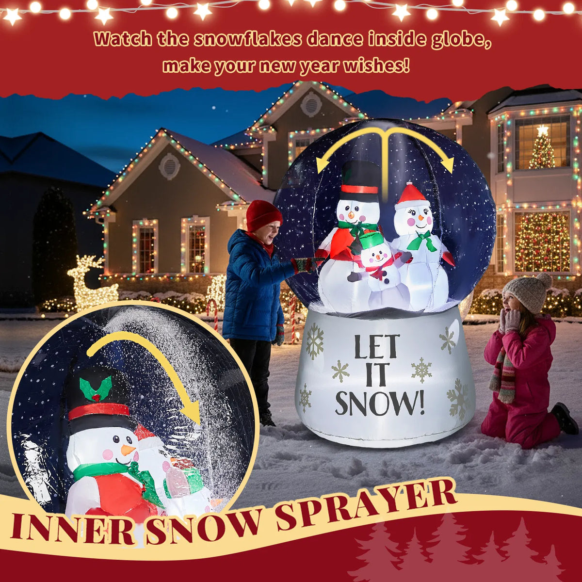 6 ft Inflatable Snow Globe with Snowman Family and LED Lights