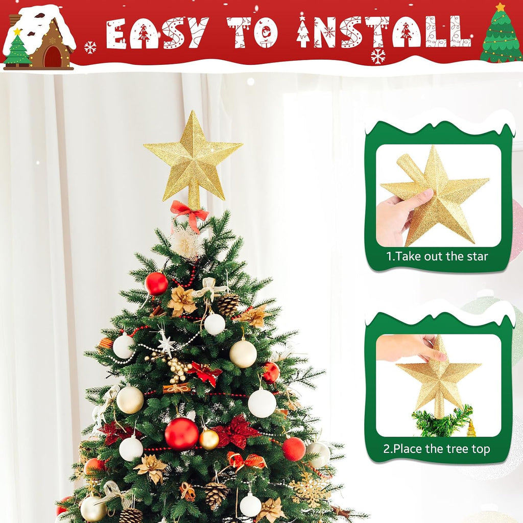Gold Glitter Star Christmas Tree Topper, 8 Inch