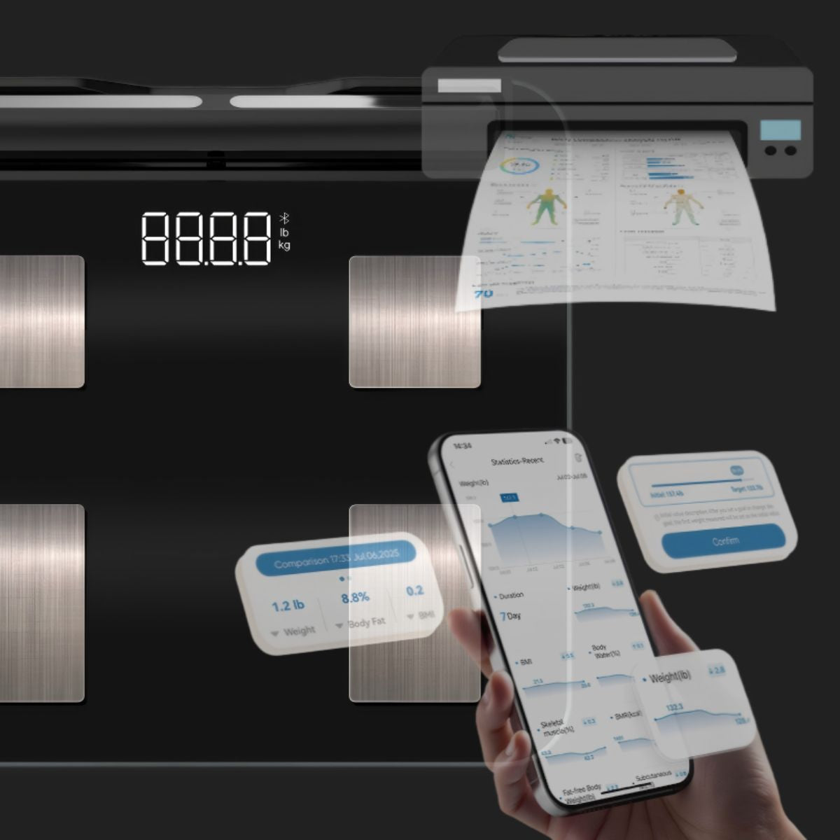8-Electrode Smart Body Composition Scale with BMI Tracking