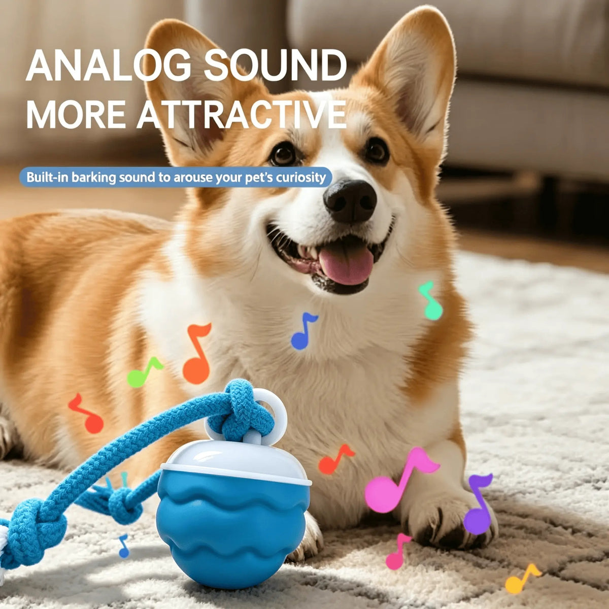 Automatic Rolling Dog Ball with Rope, 3 Modes