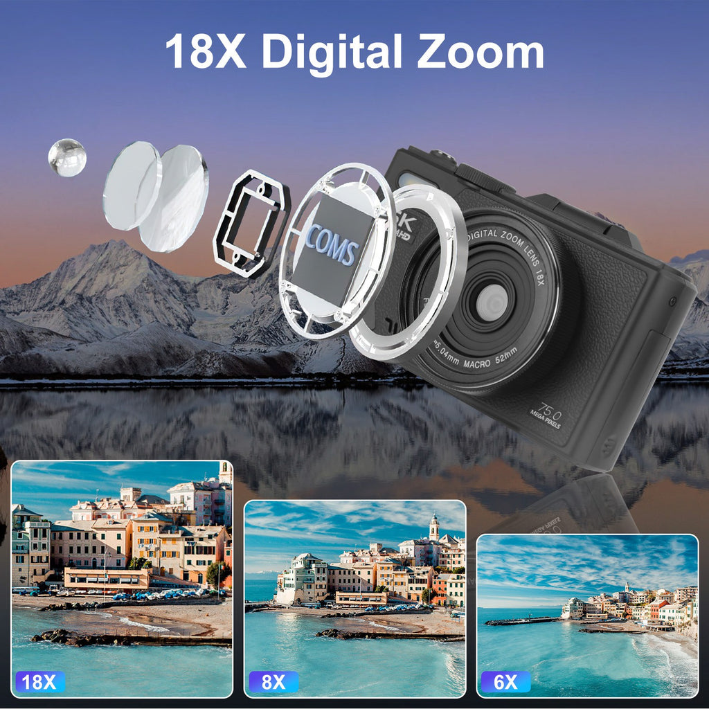 5K 75MP Digital Camera, Anti-Shake