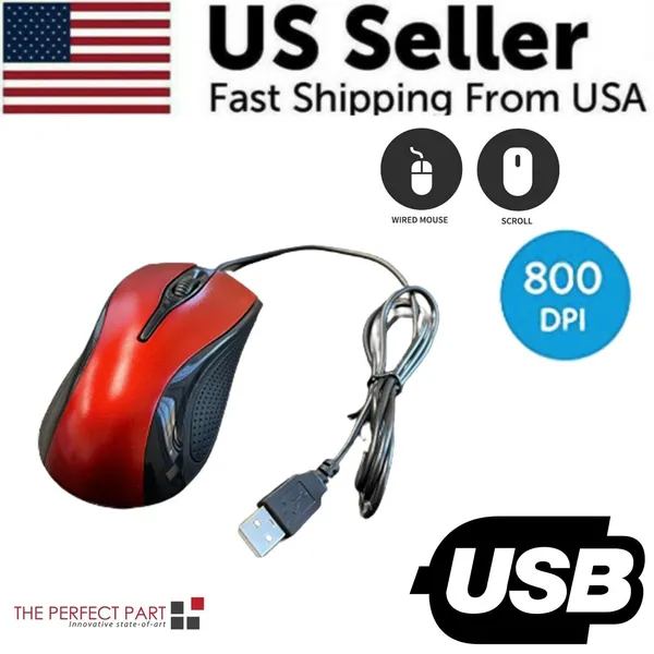 USB Optical Wired Mouse, Scroll Wheel