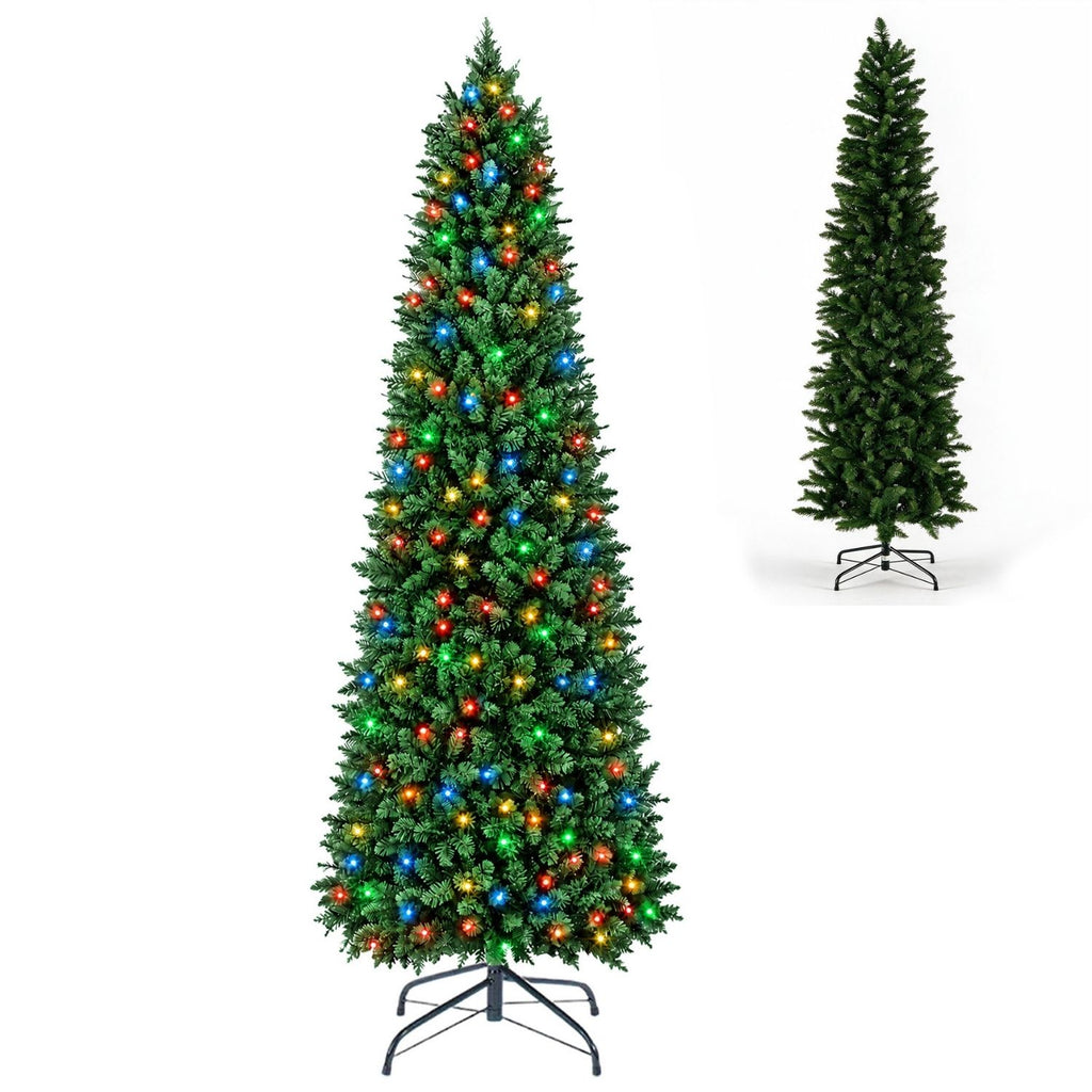 Pre-Lit Green Pencil Christmas Tree, Multicolor