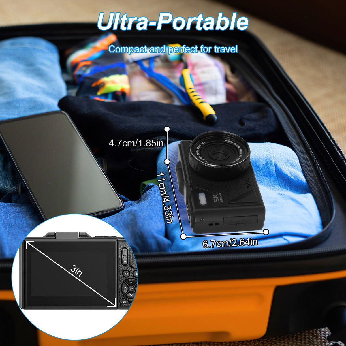 5K 75MP Digital Camera, Anti-Shake