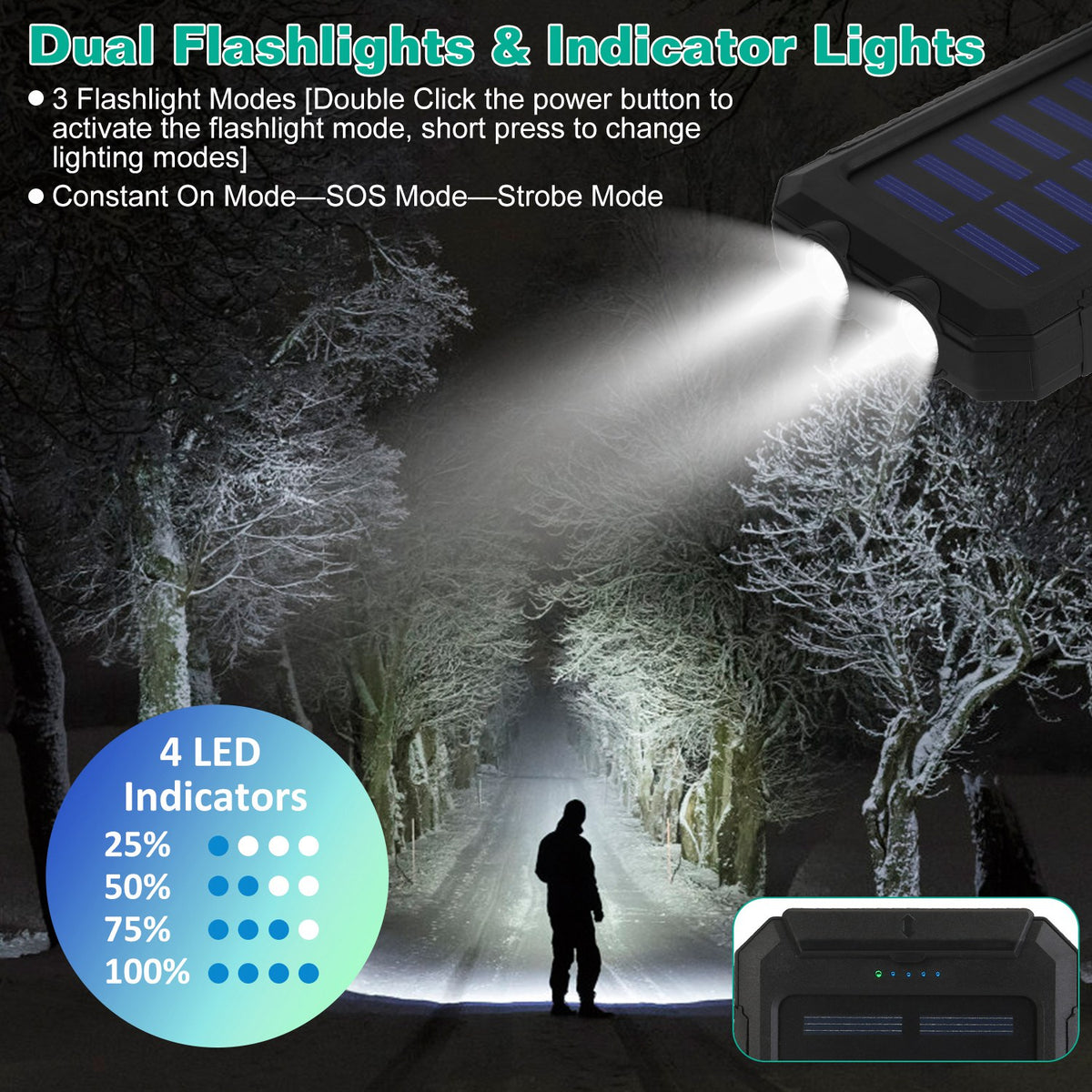 Solar Power Bank, Dual USB Outdoor