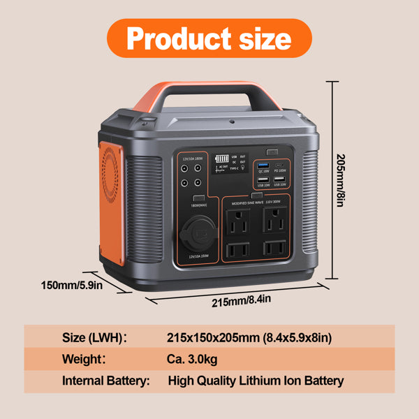 296Wh Portable Power Station with 300W AC Outlets, Solar Ready