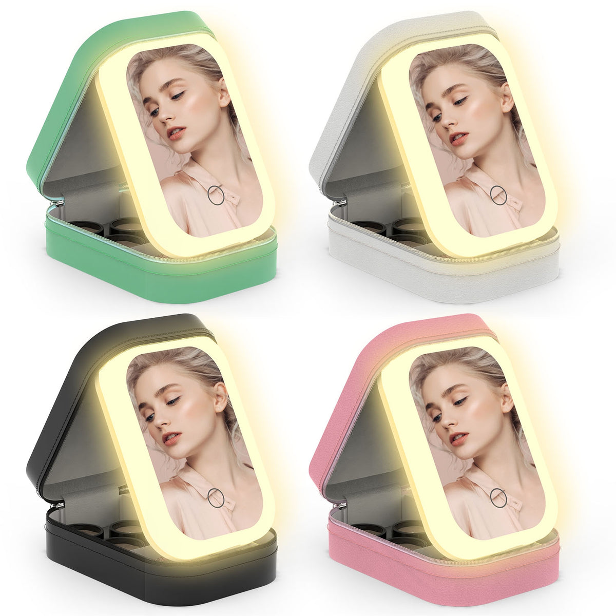 Travel Makeup Case with LED Mirror, Rechargeable