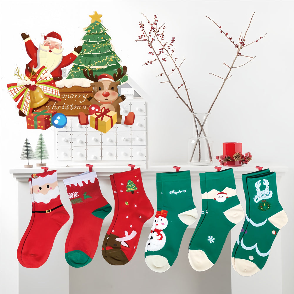 Christmas Socks Gift Box, 6 Pairs with Greeting Cards