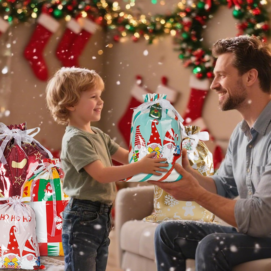 Christmas Drawstring Gift Bags, 34 Pack in 5 Sizes