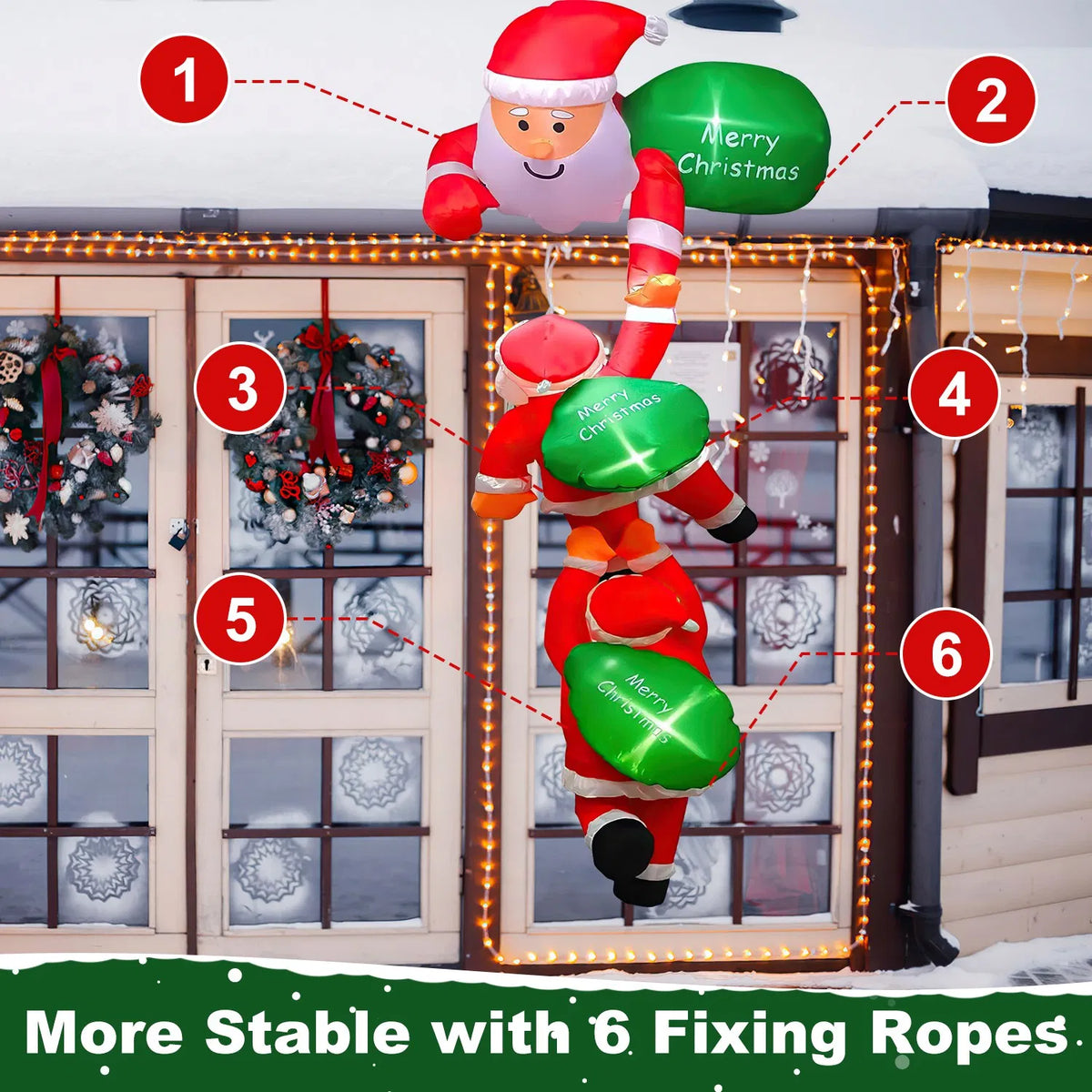 8 ft Inflatable Climbing Santa Window Decoration with LEDs