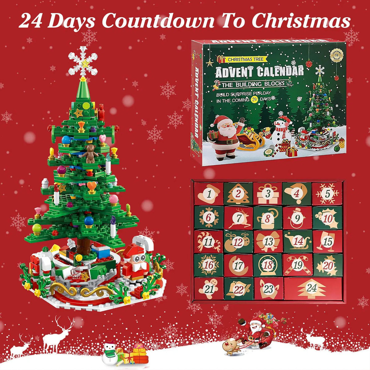 Christmas Tree Advent Calendar Building Set, 701 Pieces