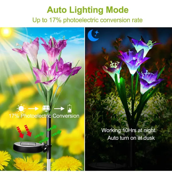 Solar Garden Lily Flower Lights, 2-Pack