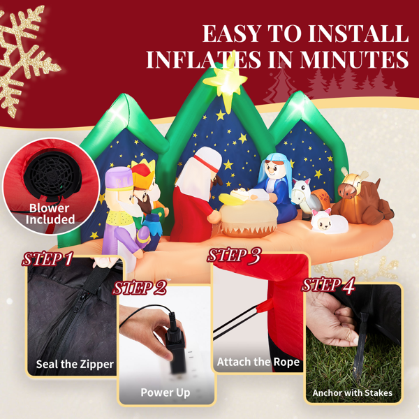 9 ft Inflatable Nativity Scene with Starry Night Backdrop and LEDs