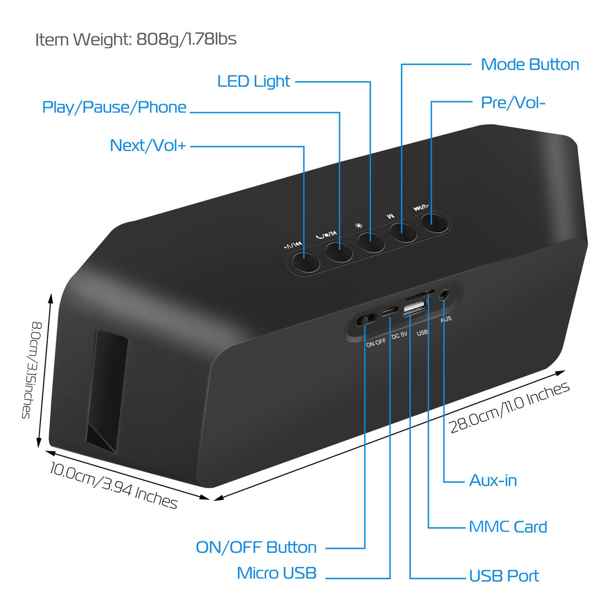 LED Multicolor Wireless Speaker, Hands-Free