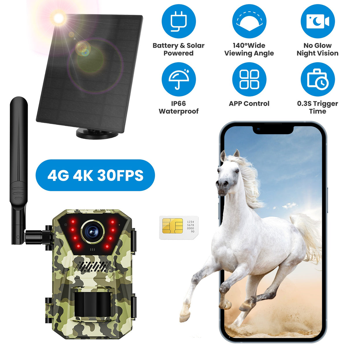 4G 4K Solar Trail Camera, Wildlife Outdoor