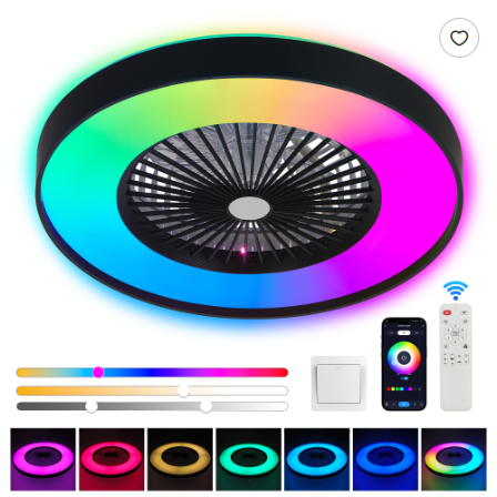 Smart RGB Ceiling Fan Light, 23in Dimmable