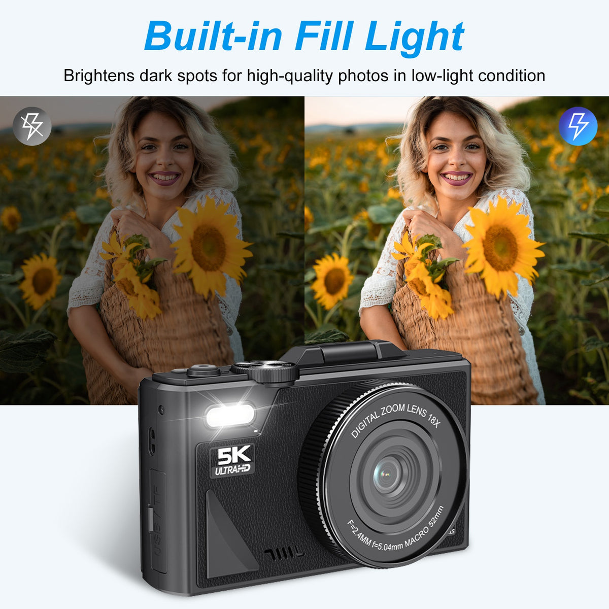 5K 75MP Digital Camera, Anti-Shake