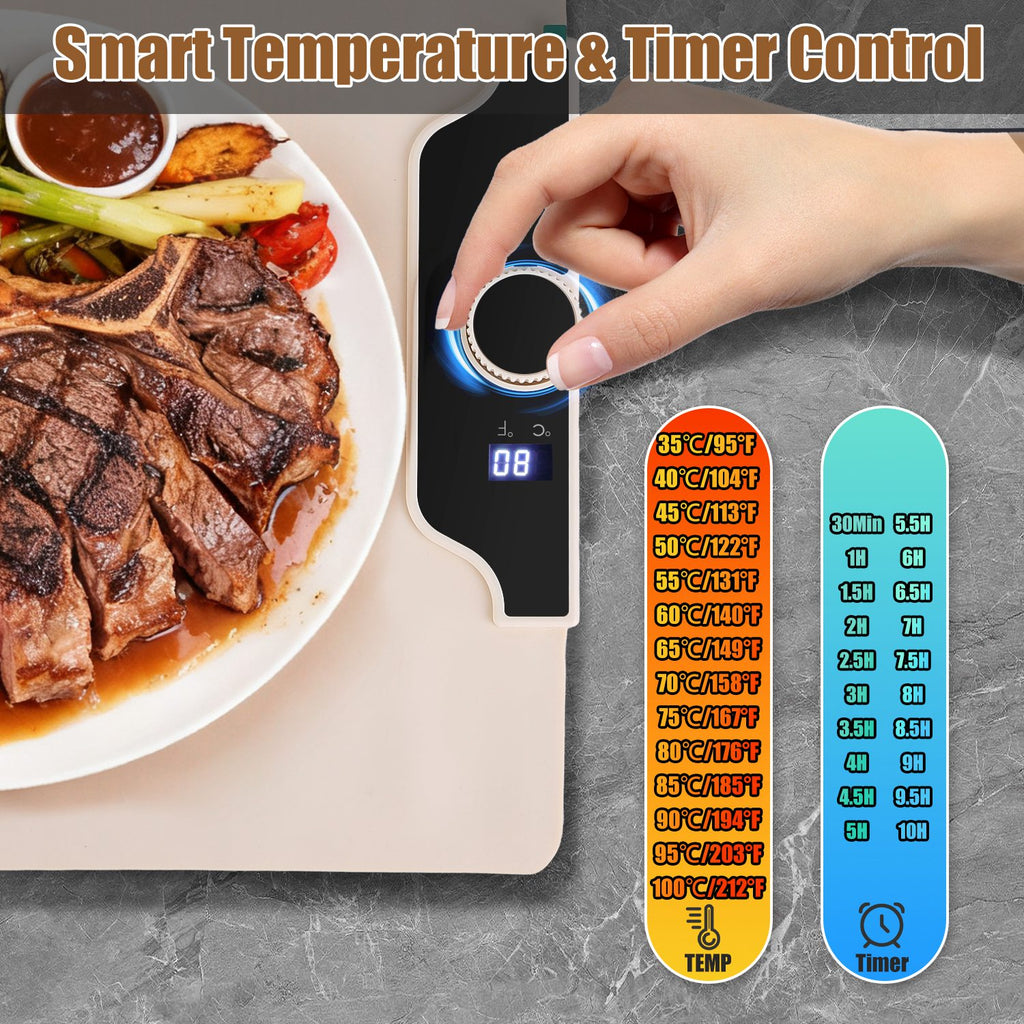Food Warming Mat, 14 Temp Levels & 10-Hour Timer