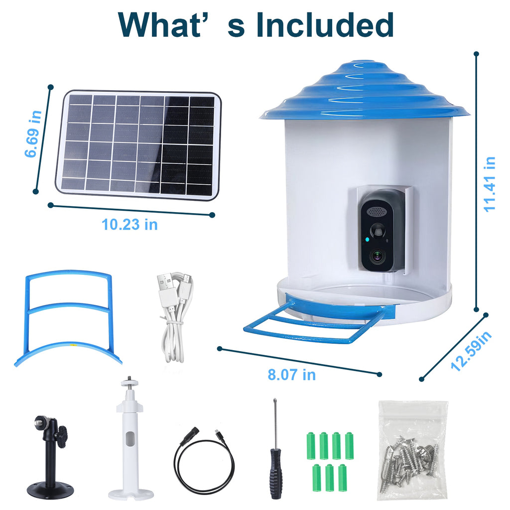 Solar Smart Bird Feeder with 1080P WiFi Camera and Night Vision