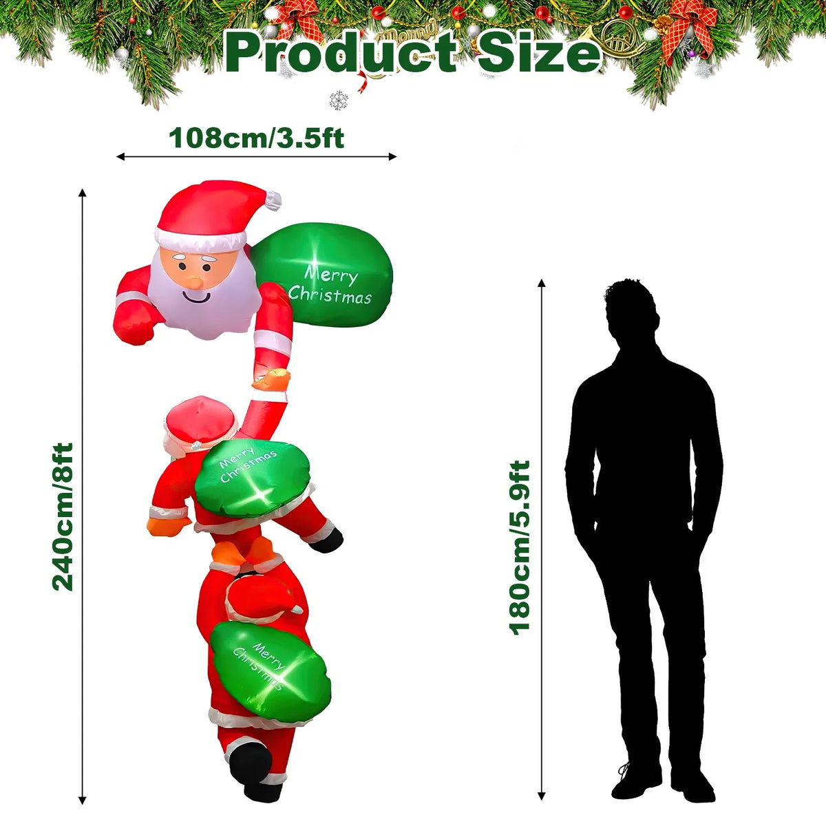 8 ft Inflatable Climbing Santa Window Decoration with LEDs