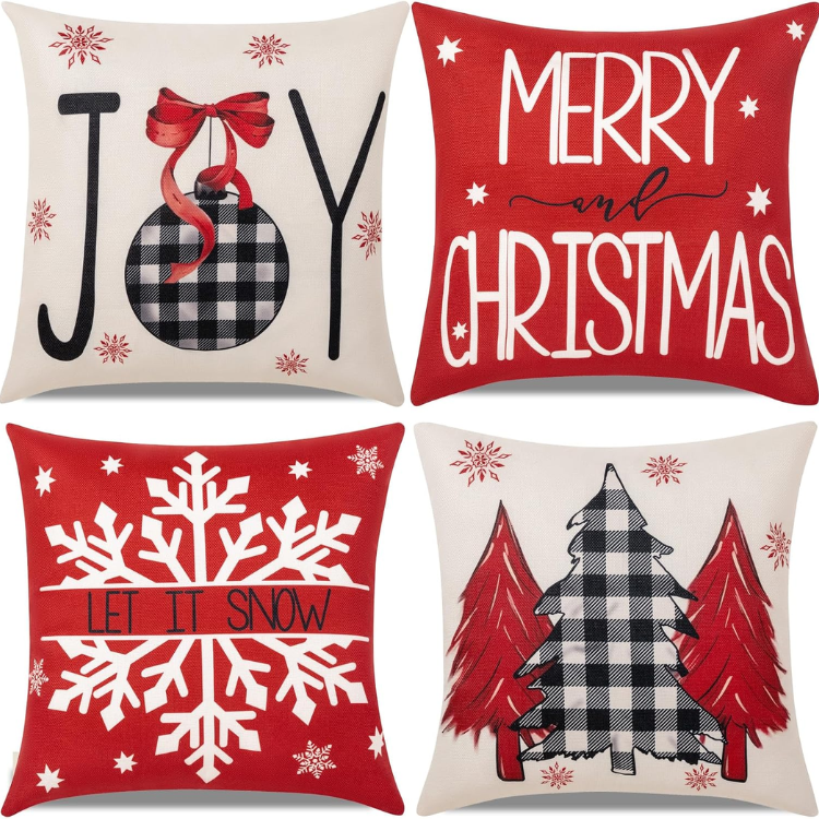 Christmas Throw Pillow Covers, 18 x 18 Inch, Set of 4