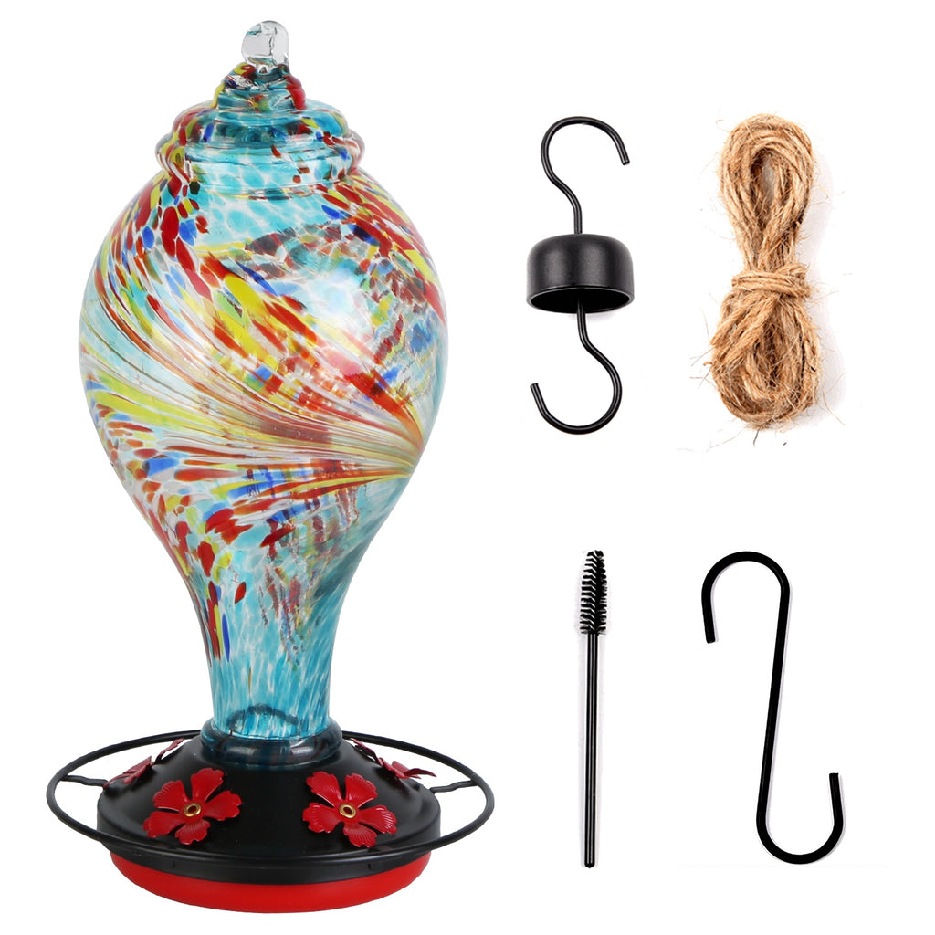 Hand Blown Glass Hummingbird Feeder, 33 oz, 5 Ports