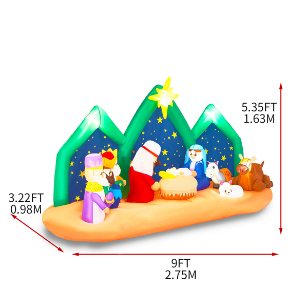 9 ft Inflatable Nativity Scene with Starry Night Backdrop and LEDs