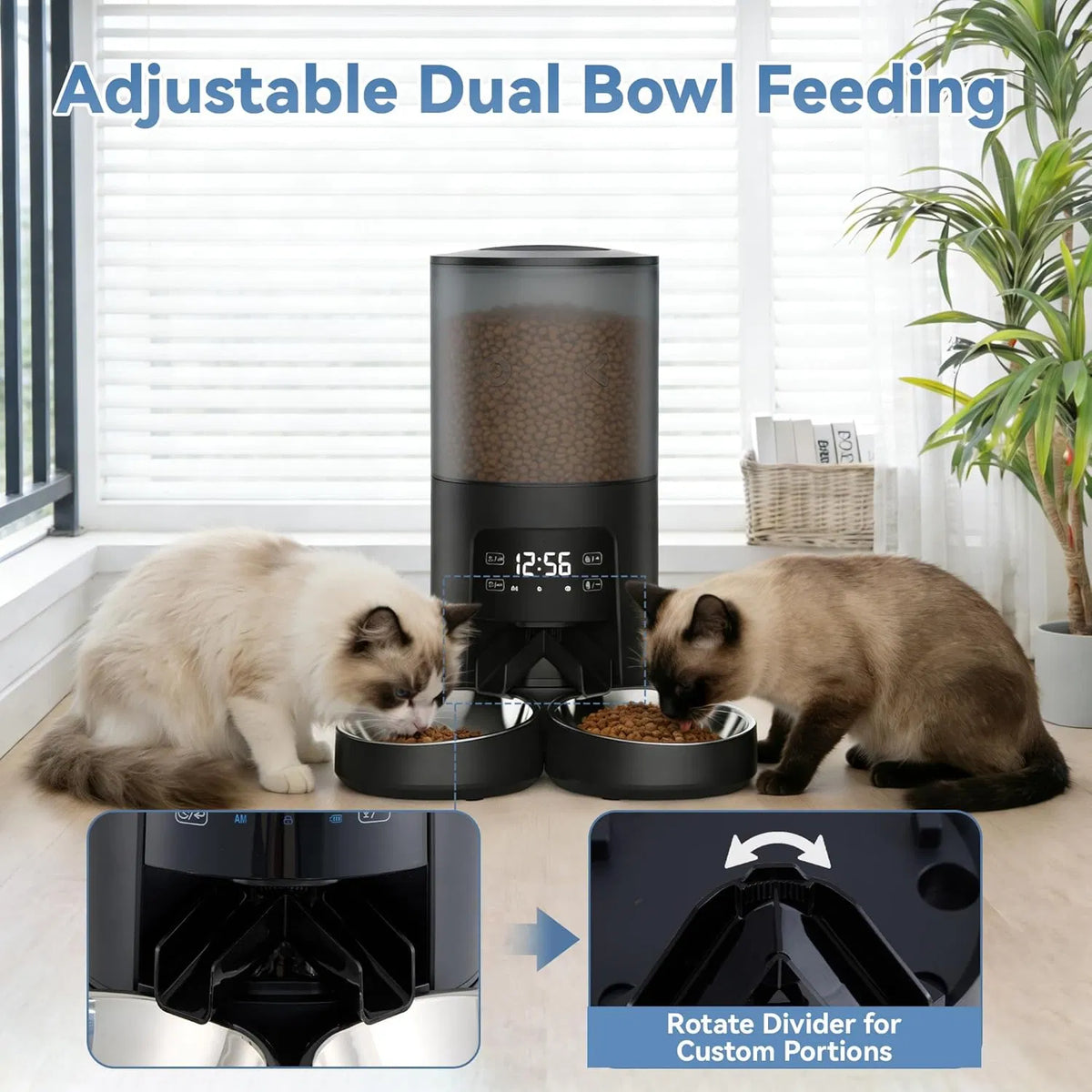 6L Automatic Cat Feeder with Timer, 2 Bowls and Voice Recorder