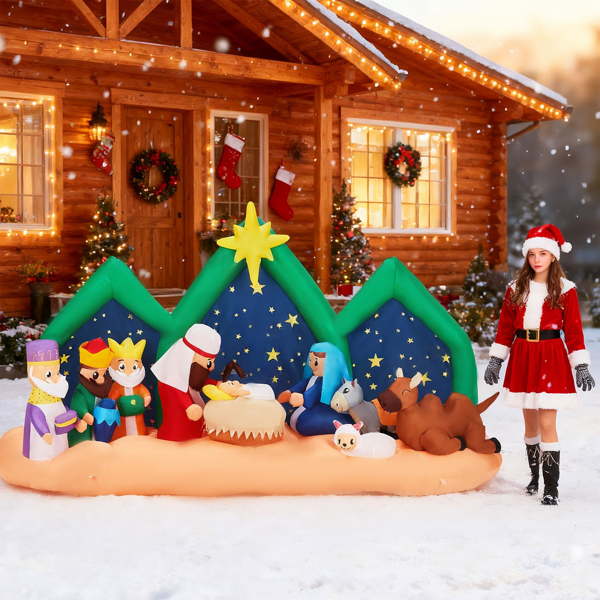 9 ft Inflatable Nativity Scene with Starry Night Backdrop and LEDs