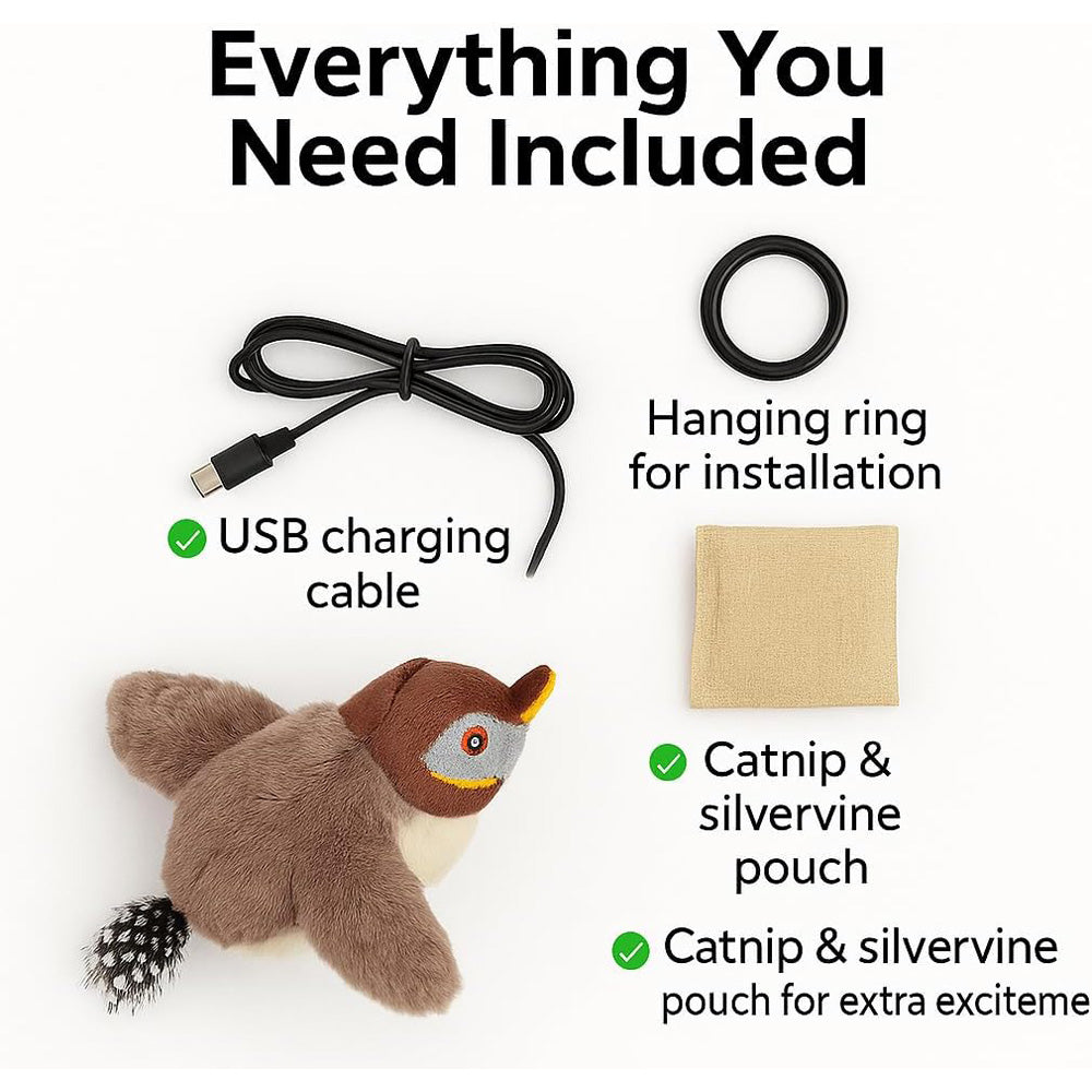 Flapping Bird Cat Toy, Rechargeable Chirping