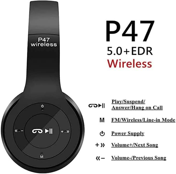 Foldable Wireless Bluetooth Headphones with FM Radio and Mic