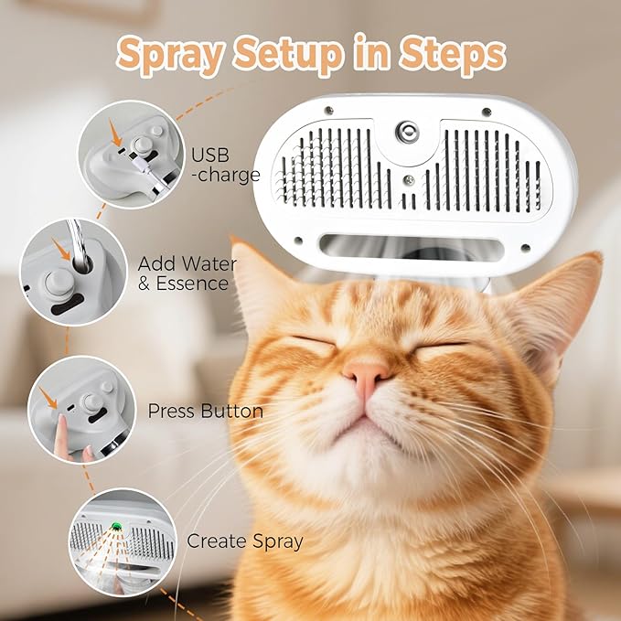 3-in-1 Pet Steam Brush with Water Spray